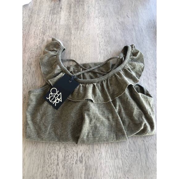 Chaser Vintage Line Olive Ruffle Criss Cross Back Scoop Tank - M - Picture 3 of 3